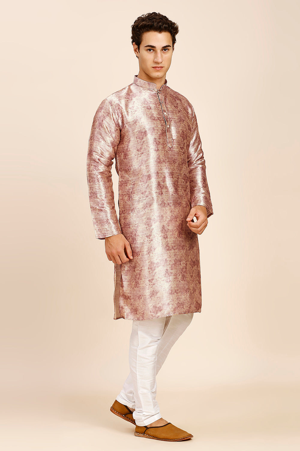 Plain Regular fit Chinese collar Kurta for Men - Onion