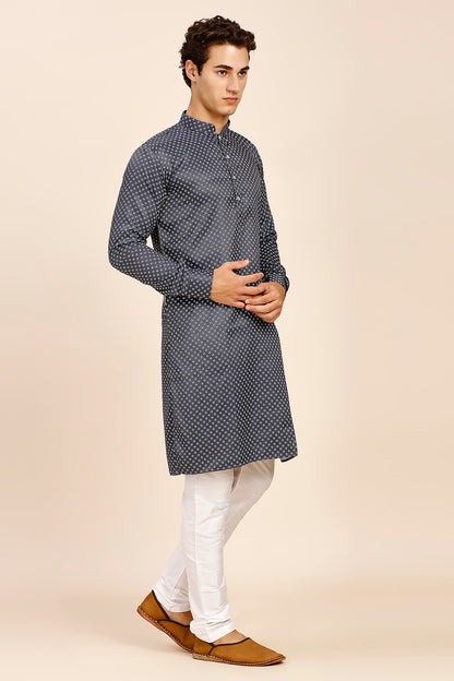 Printed Regular fit Chinese collar Kurta for Men - Dark Grey