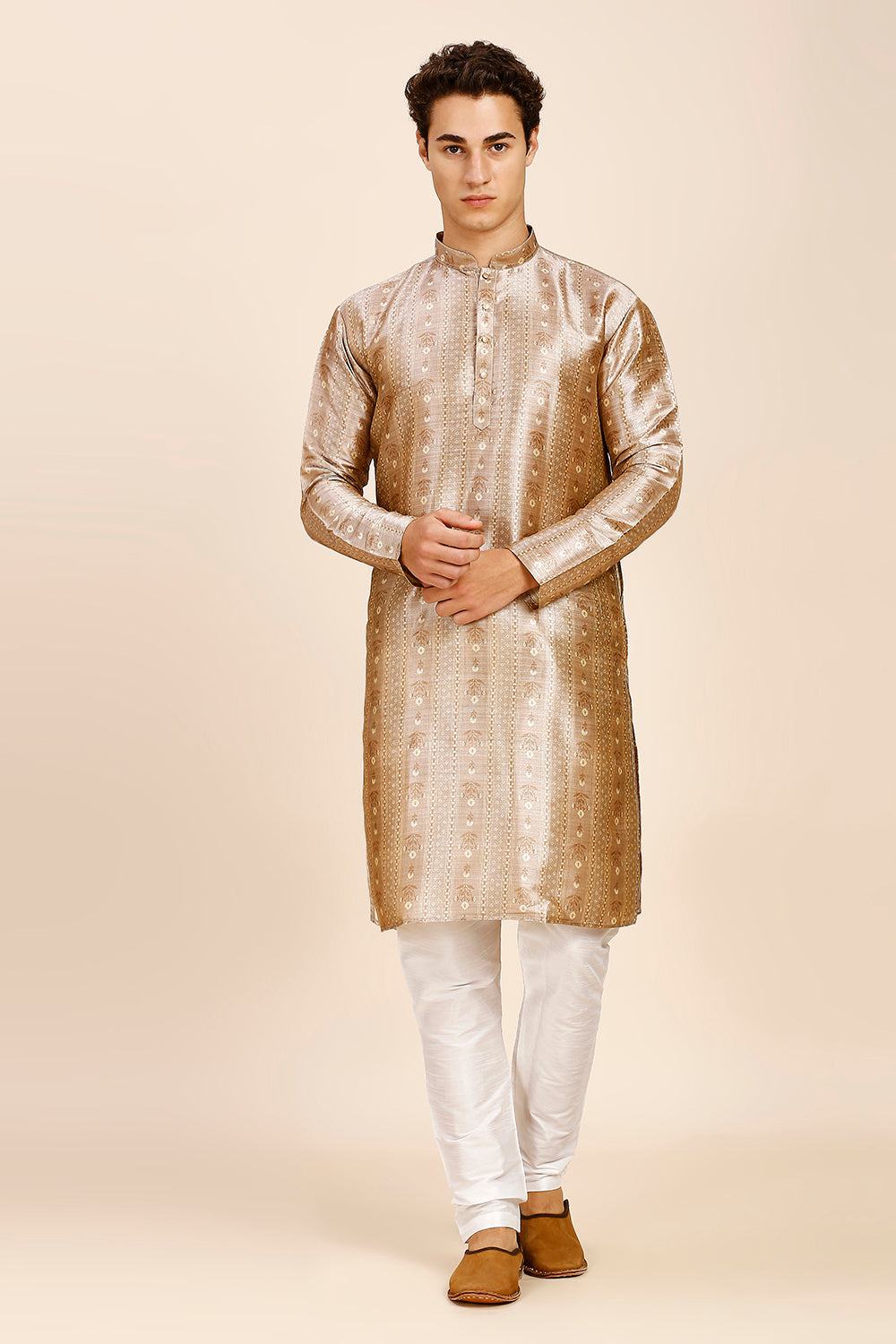 Plain Regular fit Chinese collar Kurta for Men - Copper