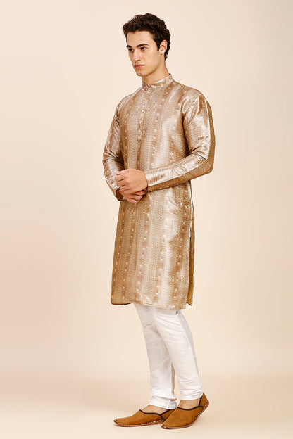 Plain Regular fit Chinese collar Kurta for Men - Copper