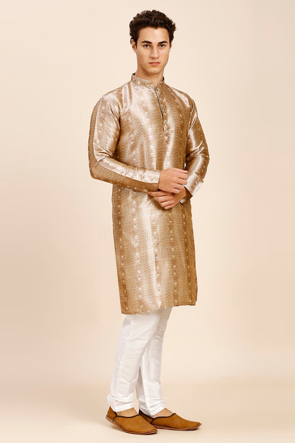 Plain Regular fit Chinese collar Kurta for Men - Copper