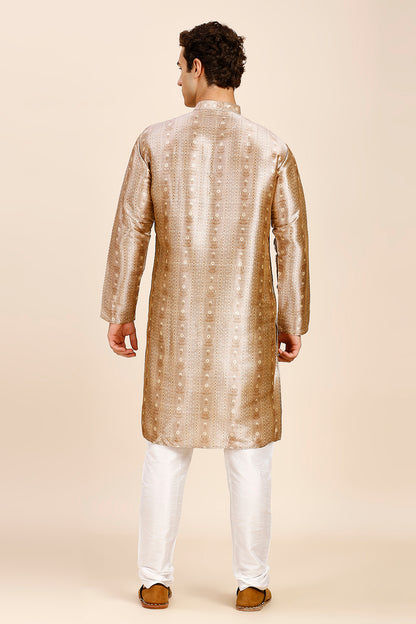 Plain Regular fit Chinese collar Kurta for Men - Copper