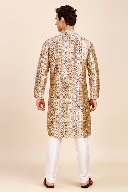 Printed Regular fit Chinese collar Kurta for Men - Brown