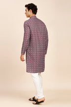 Art Deco Print Regular fit Chinese Collar Kurta for Men  - Wine