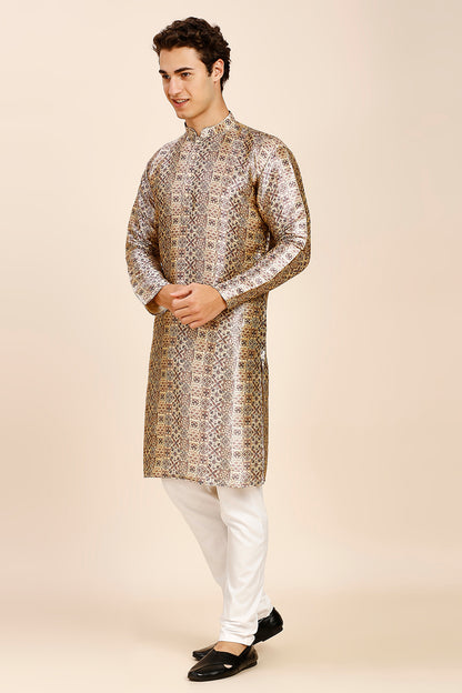 Printed Regular fit Chinese collar Kurta for Men - Wine