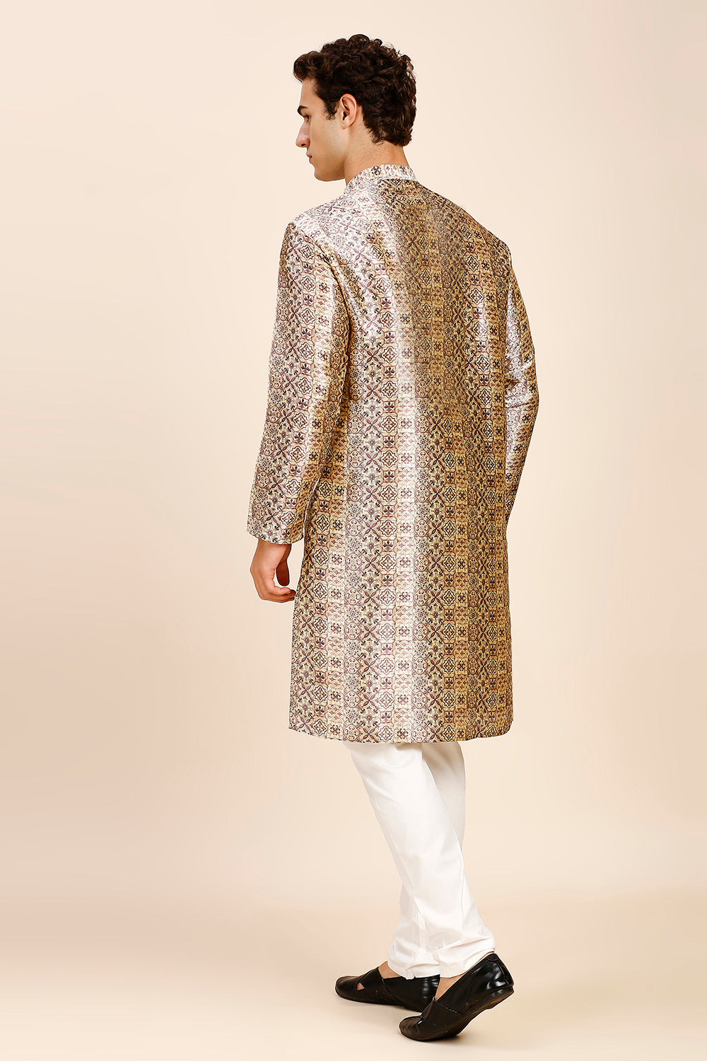 Printed Regular fit Chinese collar Kurta for Men - Wine