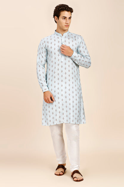 Printed Regular fit Chinese collar Kurta for Men - SKY Blue