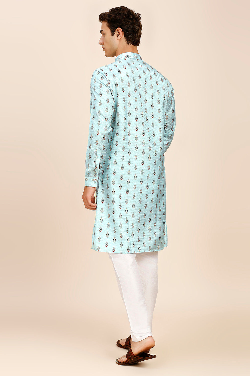 Printed Regular fit Chinese collar Kurta for Men - SKY Blue