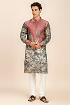 Abstract Print Regular fit Chinese Collar Kurta for Men  - Brown