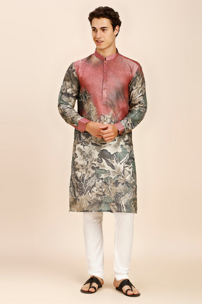 Abstract Print Regular fit Chinese Collar Kurta for Men  - Brown