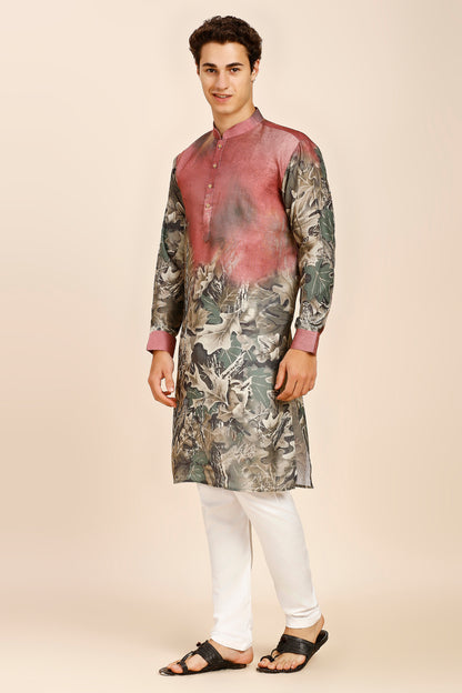 Abstract Print Regular fit Chinese Collar Kurta for Men  - Brown