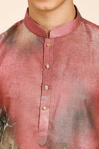 Abstract Print Regular fit Chinese Collar Kurta for Men  - Brown