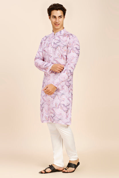 Marble Print Regular fit Chinese collar Kurta with Full Lining for Men - Lavender