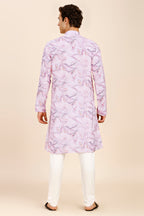 Marble Print Regular fit Chinese collar Kurta with Full Lining for Men - Lavender