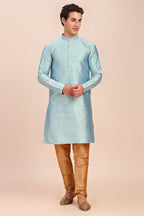 Plain With Golden Butti Regular fit Chinese collar Kurta for Men - SKY Blue