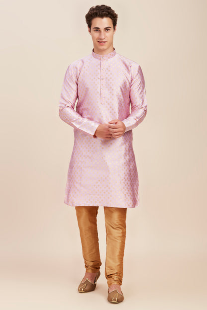 Plain With Golden Butti Regular fit Chinese collar Kurta for Men - Lavender