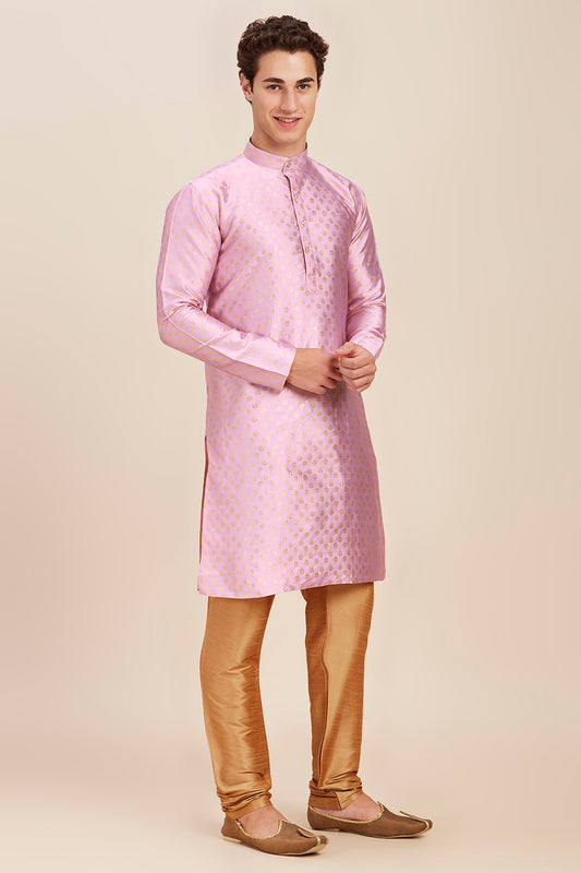 Plain With Golden Butti Regular fit Chinese collar Kurta for Men - Lavender