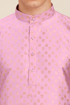 Plain With Golden Butti Regular fit Chinese collar Kurta for Men - Lavender