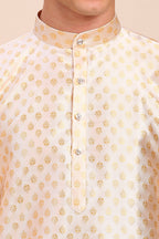 Plain With Golden Butti Regular fit Chinese collar Kurta for Men - Cream