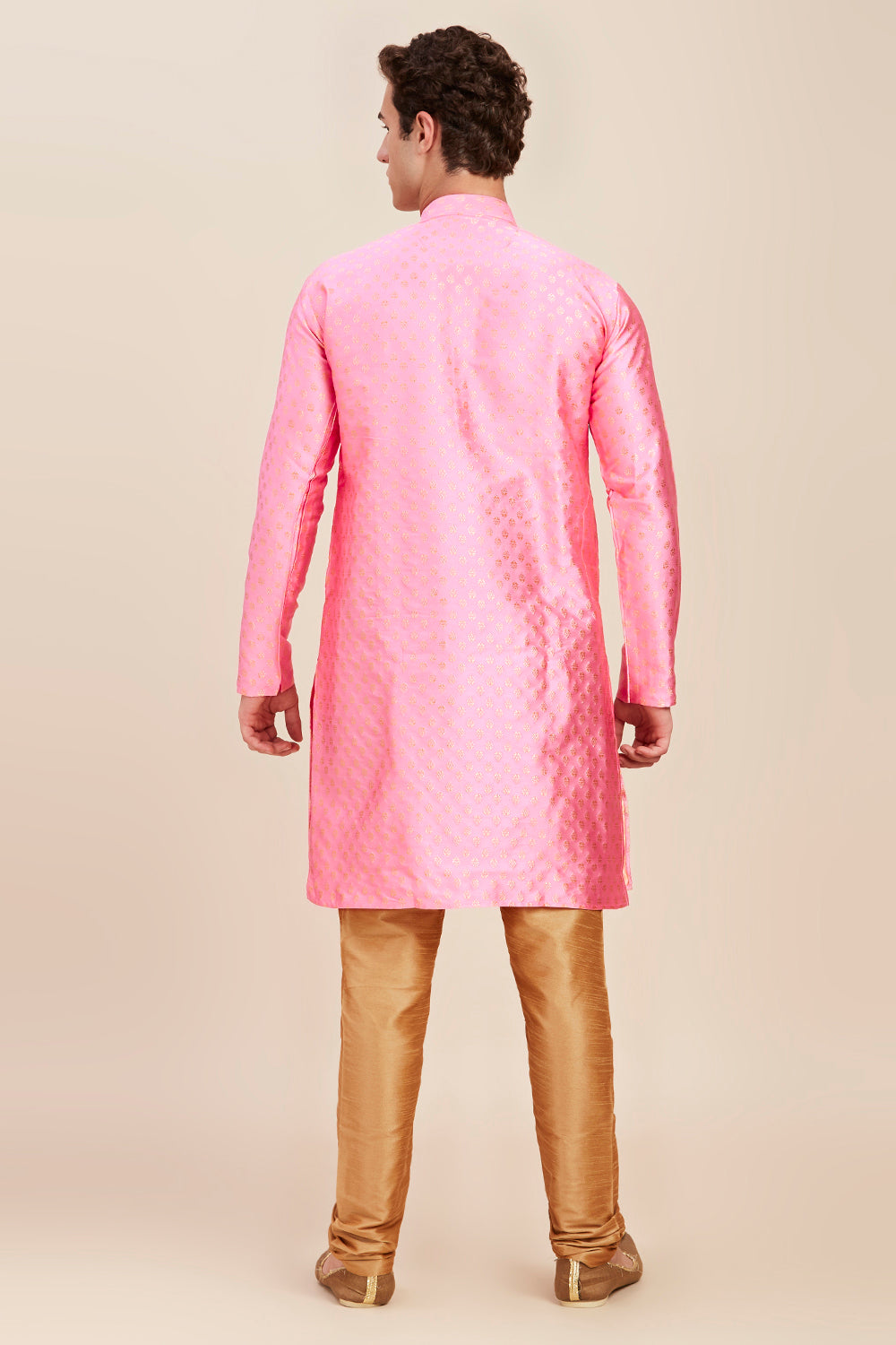 Plain With Golden Butti Regular fit Chinese collar Kurta for Men - Baby Pink