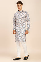 Printed Regular fit Chinese collar Kurta for Men - Grey