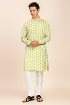 Printed Regular fit Chinese collar Kurta for Men - Light Green