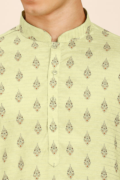 Printed Regular fit Chinese collar Kurta for Men - Light Green