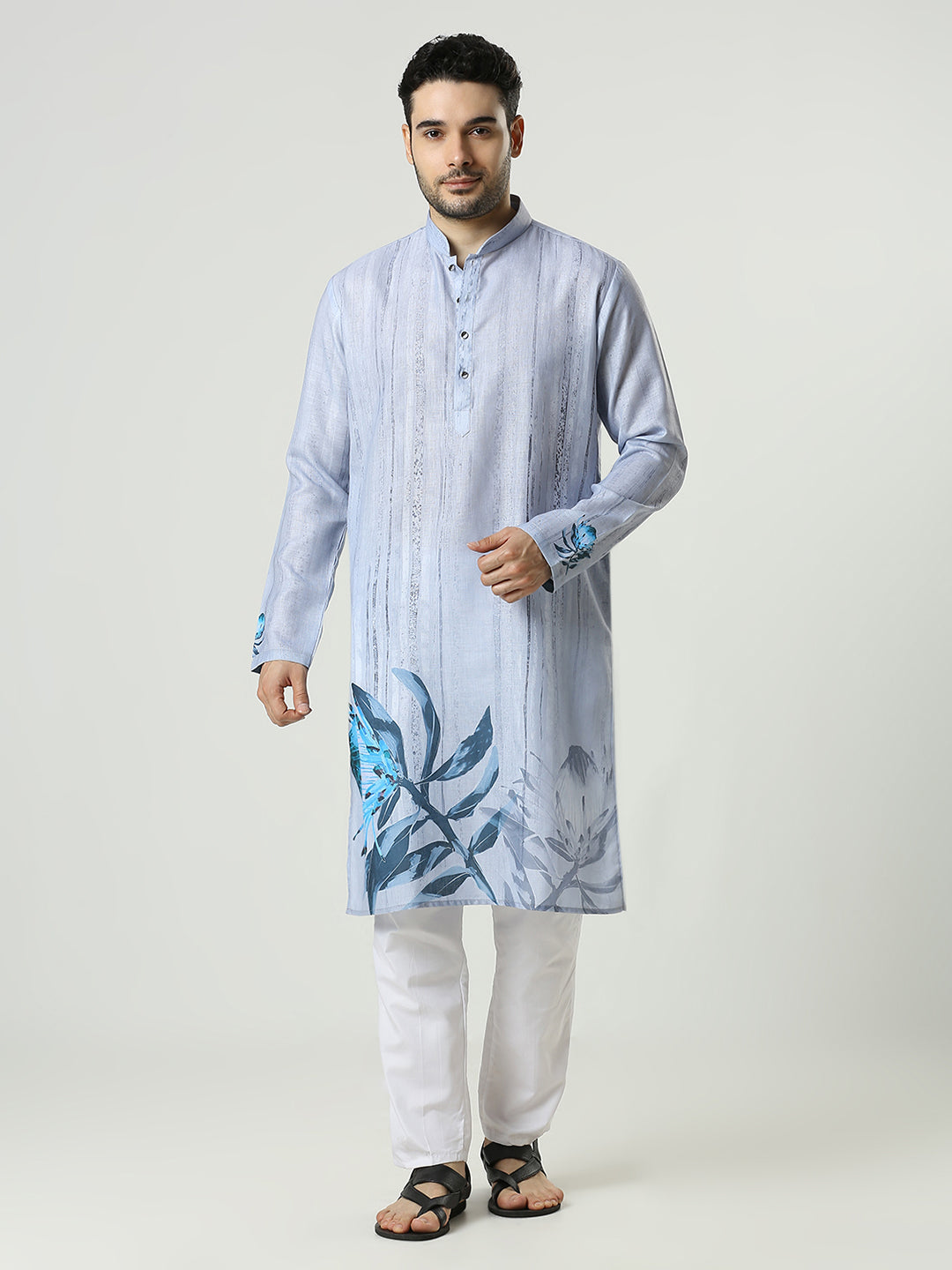 Kompanion Men's Light Blue Cotton Kurta