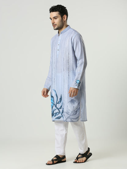 Kompanion Men's Light Blue Cotton Kurta