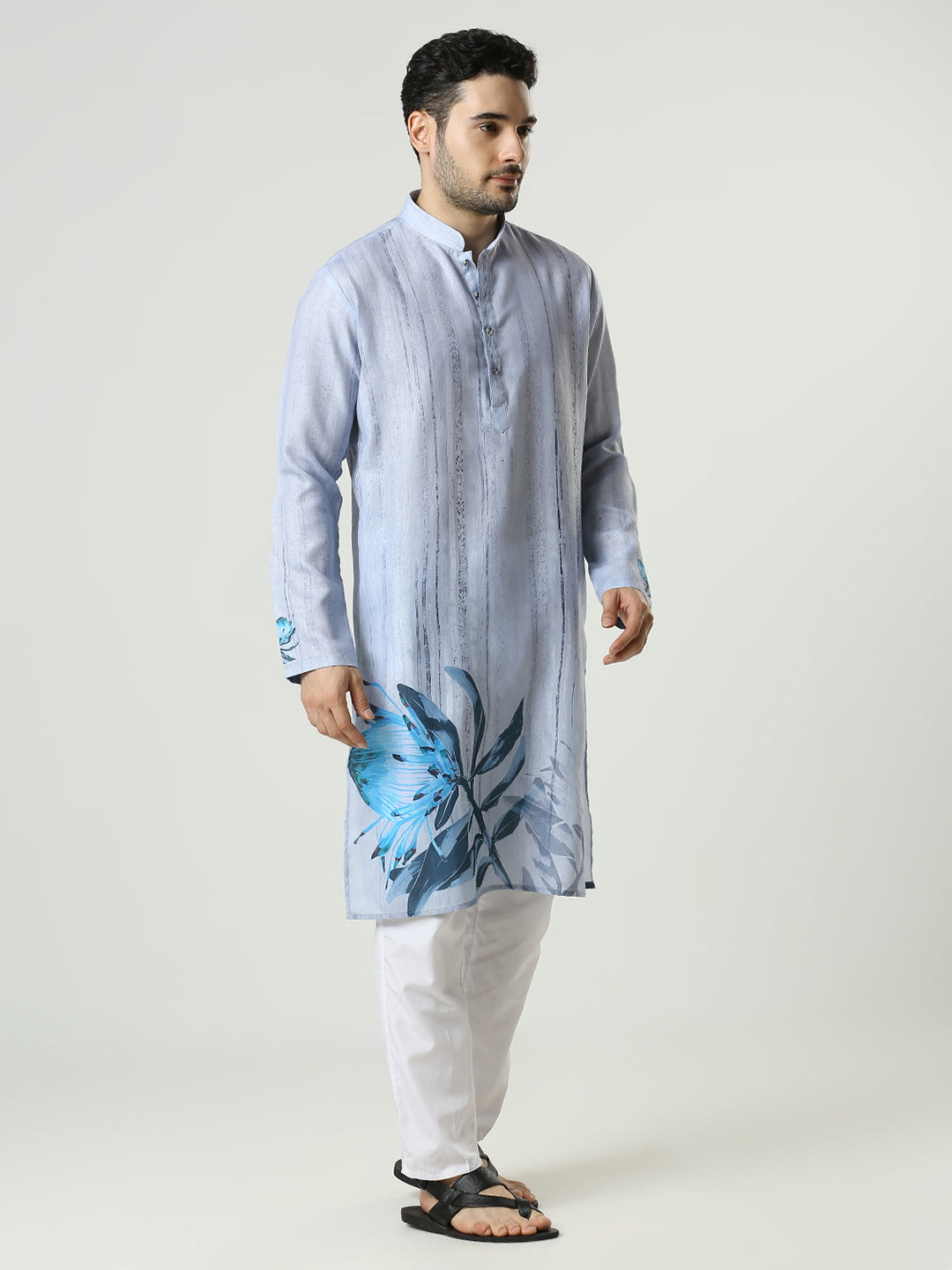 Kompanion Men's Light Blue Cotton Kurta