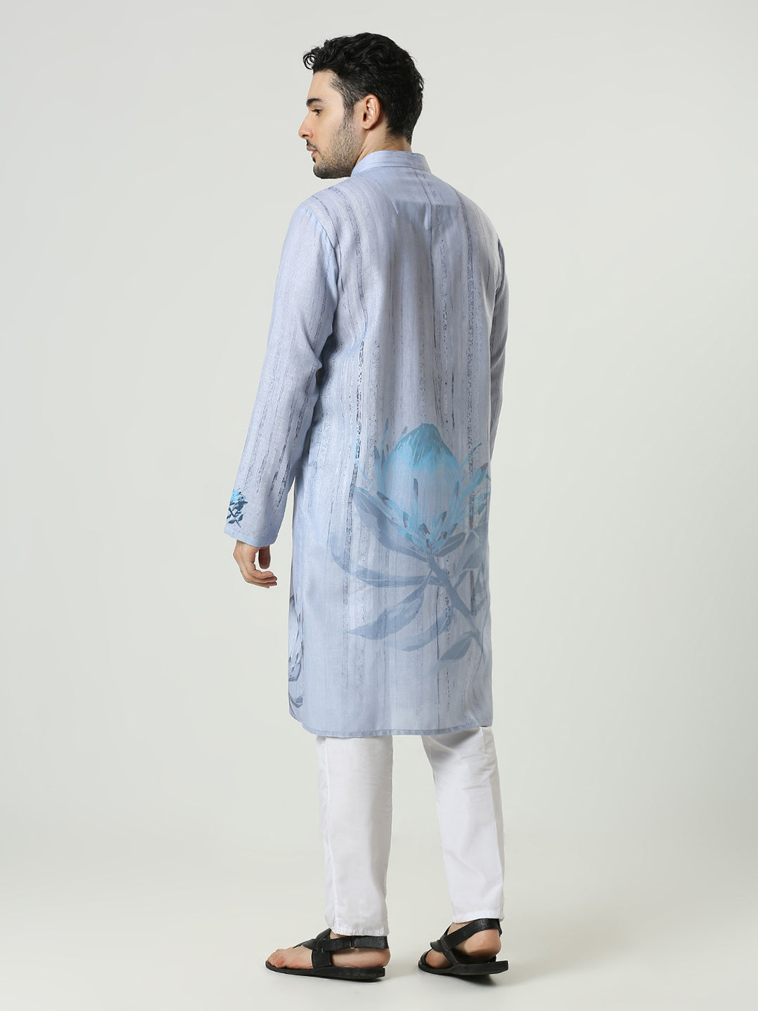 Kompanion Men's Light Blue Cotton Kurta