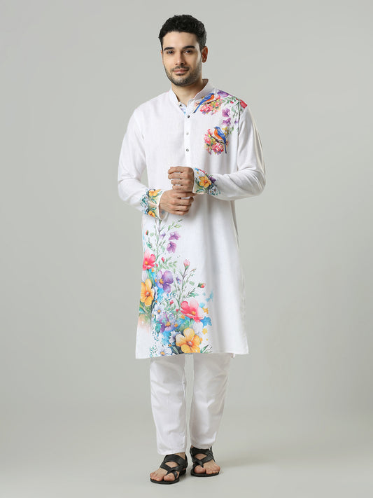 Kompanion Men's White Cotton Kurta