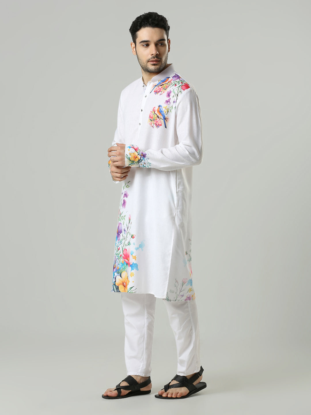 Kompanion Men's White Cotton Kurta
