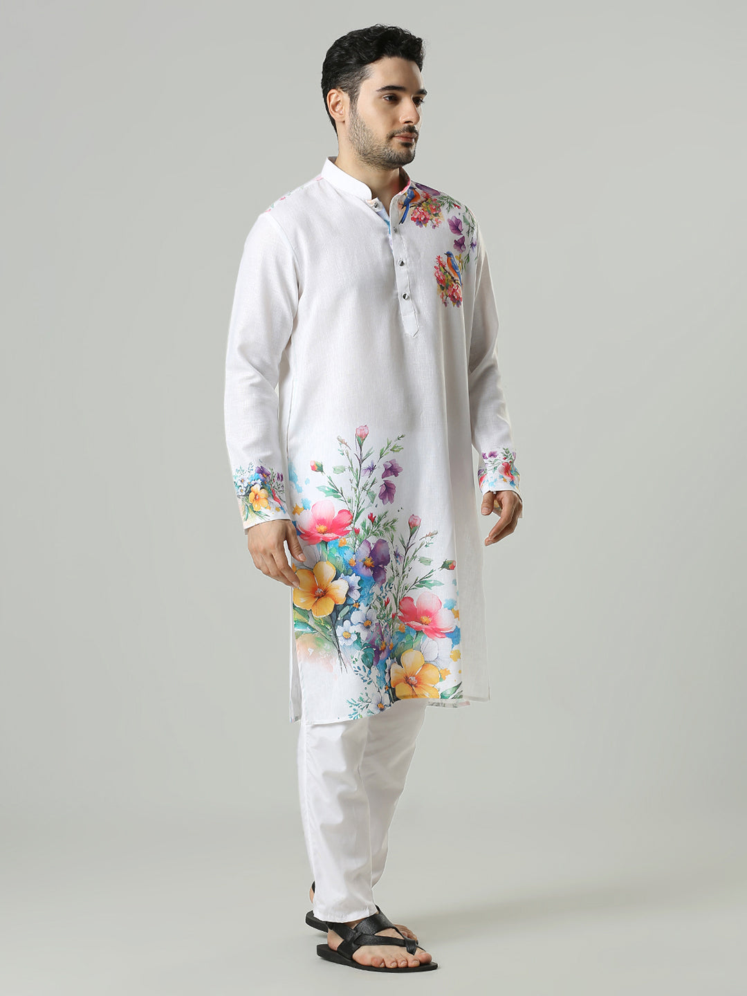 Kompanion Men's White Cotton Kurta