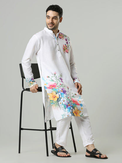 Kompanion Men's White Cotton Kurta