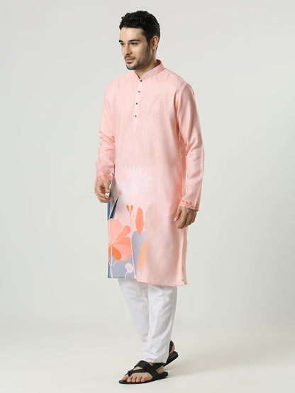 Kompanion Men's Peach Cotton Kurta