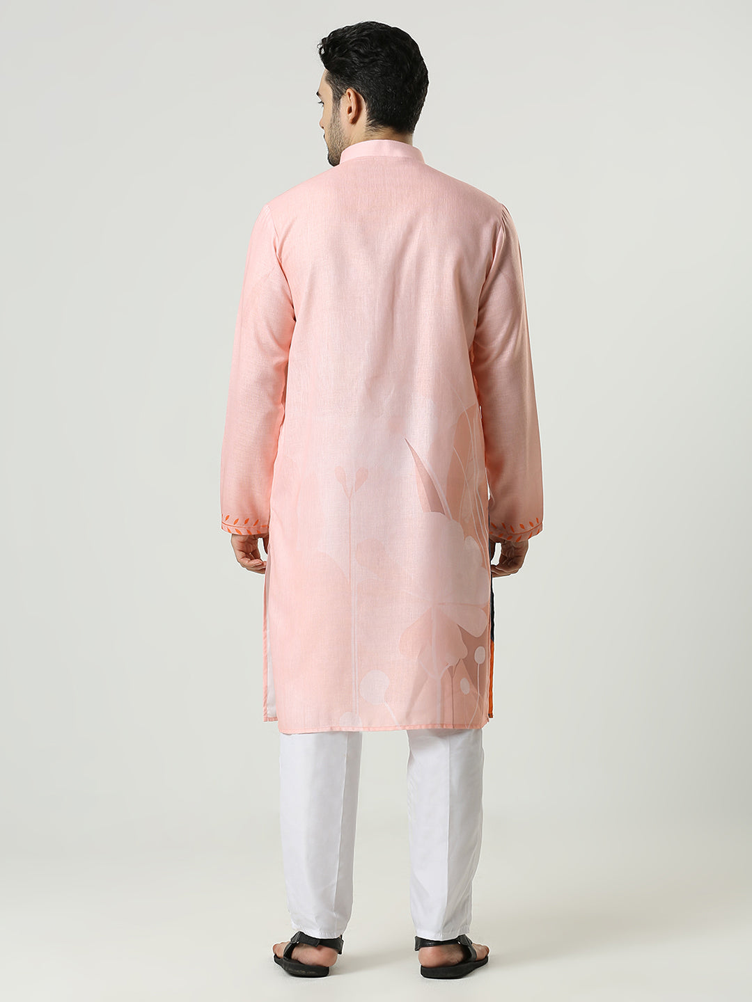 Kompanion Men's Peach Cotton Kurta