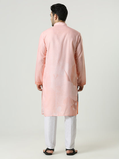 Kompanion Men's Peach Cotton Kurta