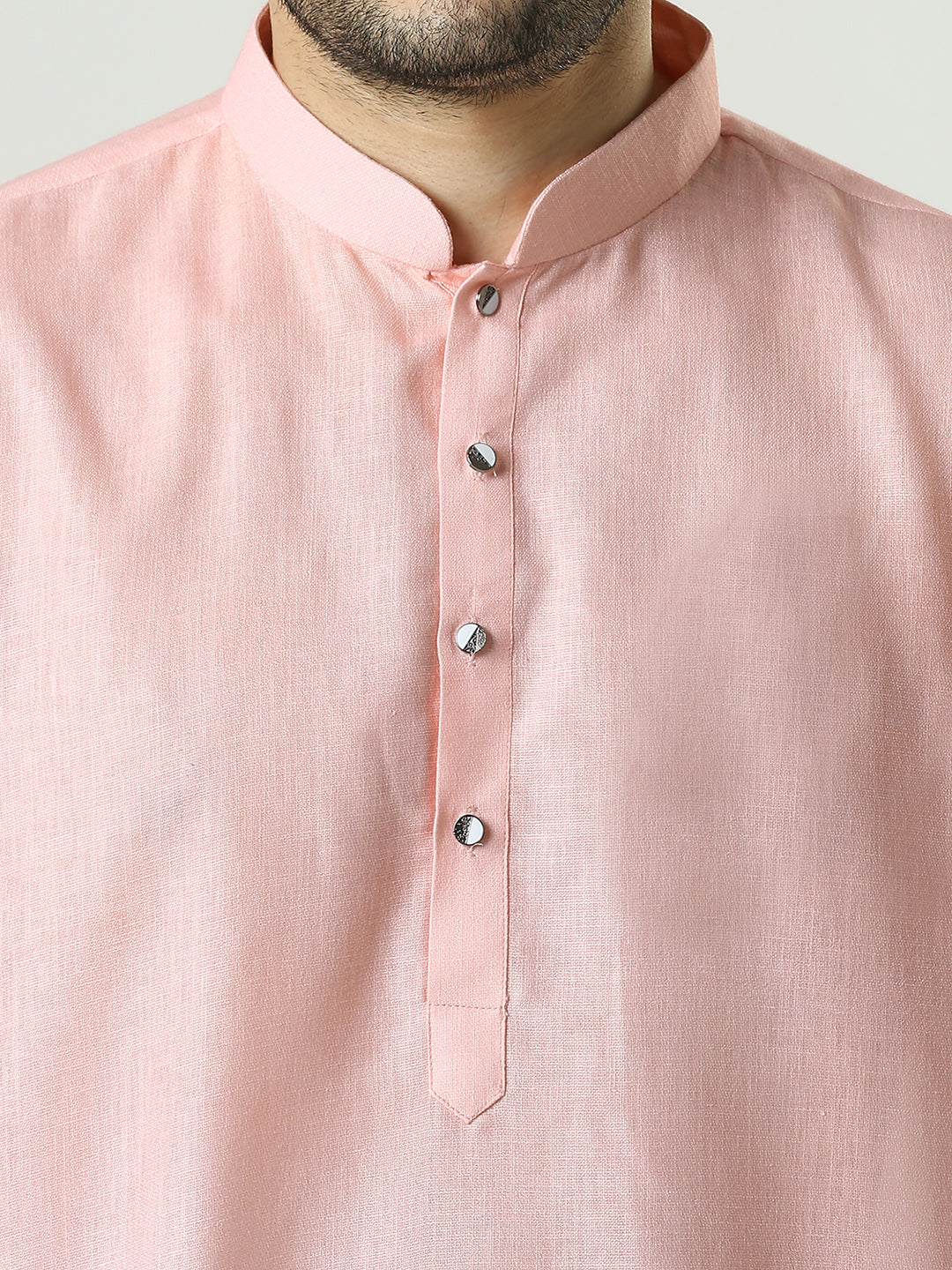 Kompanion Men's Peach Cotton Kurta