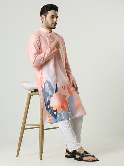 Kompanion Men's Peach Cotton Kurta