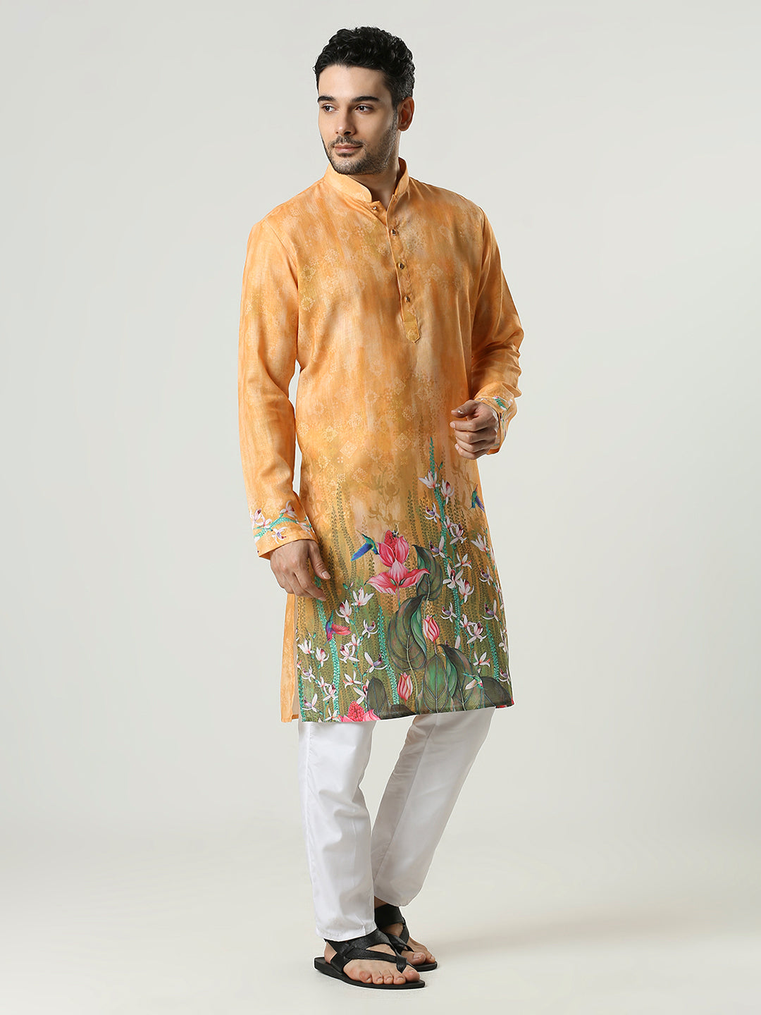 Kompanion Men's Orange Cotton Kurta