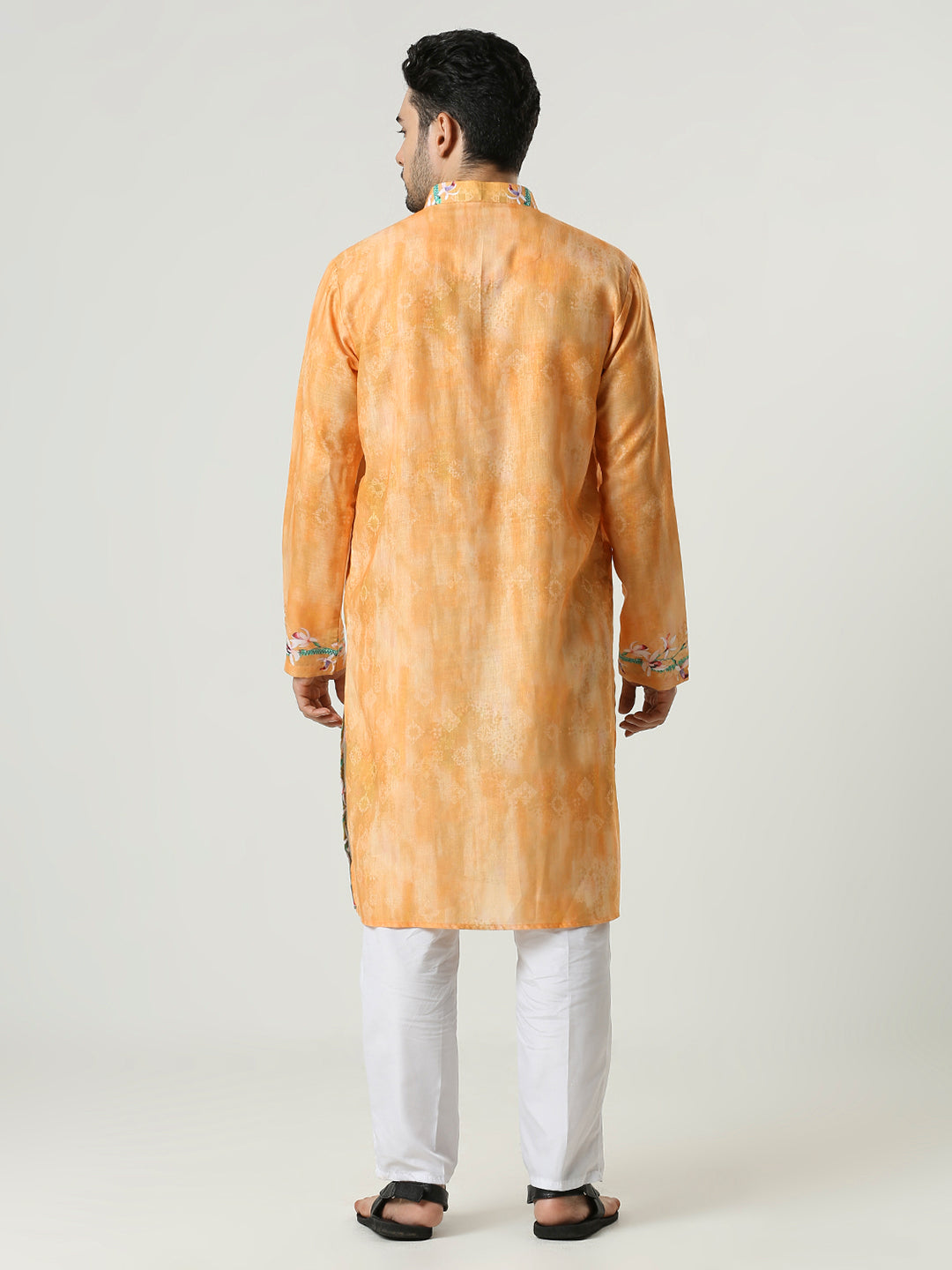 Kompanion Men's Orange Cotton Kurta