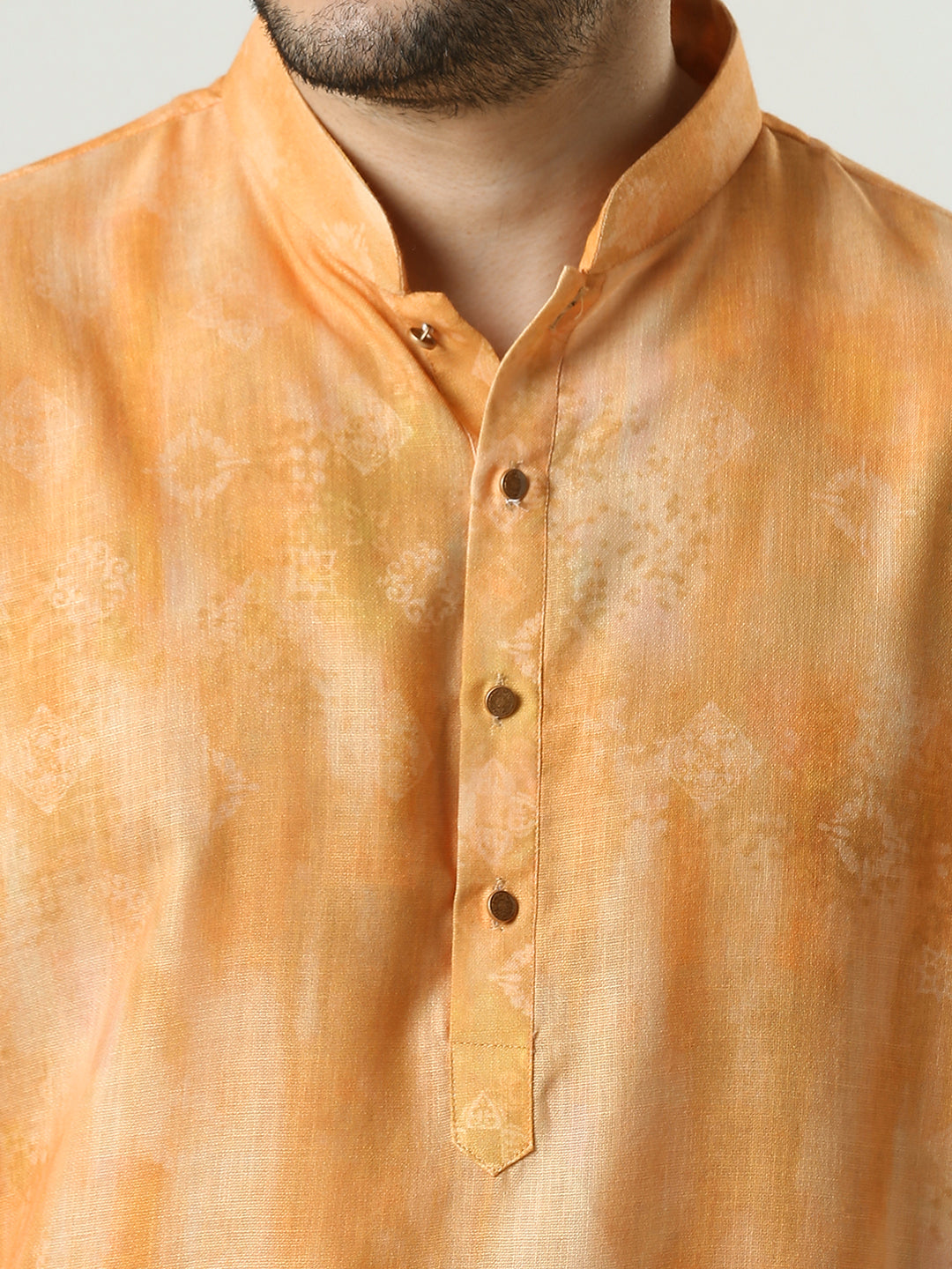 Kompanion Men's Orange Cotton Kurta