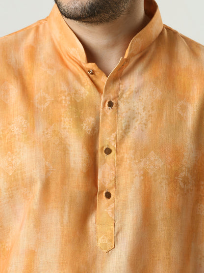 Kompanion Men's Orange Cotton Kurta