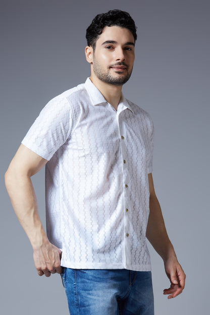 Kompanion Men's White Soft Net Shirt