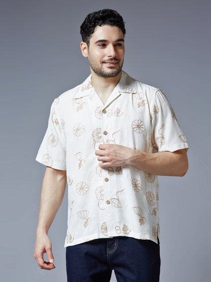 Kompanion Men's Cream Solid Shirt with Dori Work