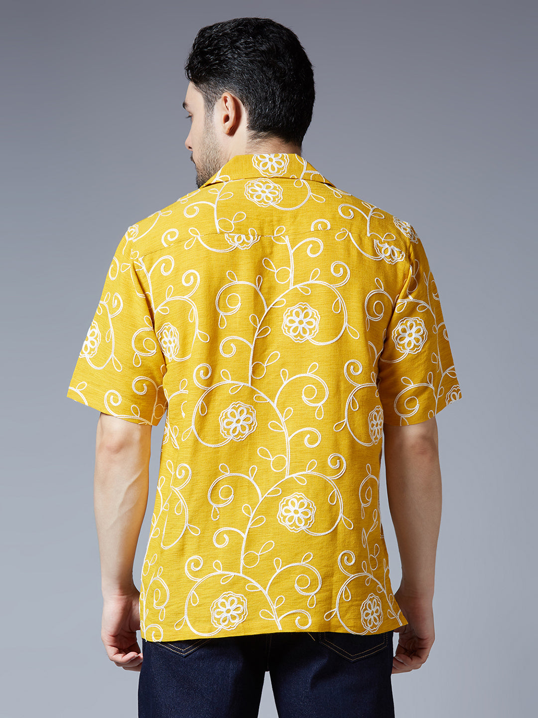 Kompanion Men's Mustard Solid Shirt with Dori Work