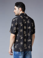 Kompanion Men's Black Solid Shirt with Dori Work