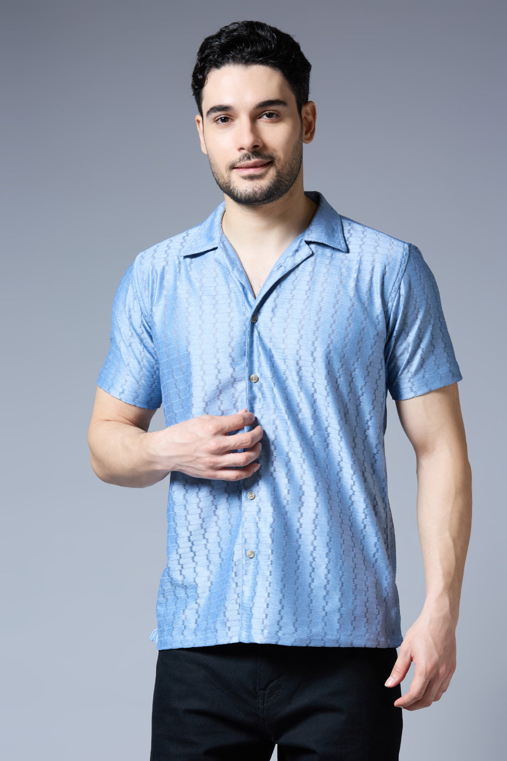 Kompanion Men's Powder Blue Soft Net Shirt