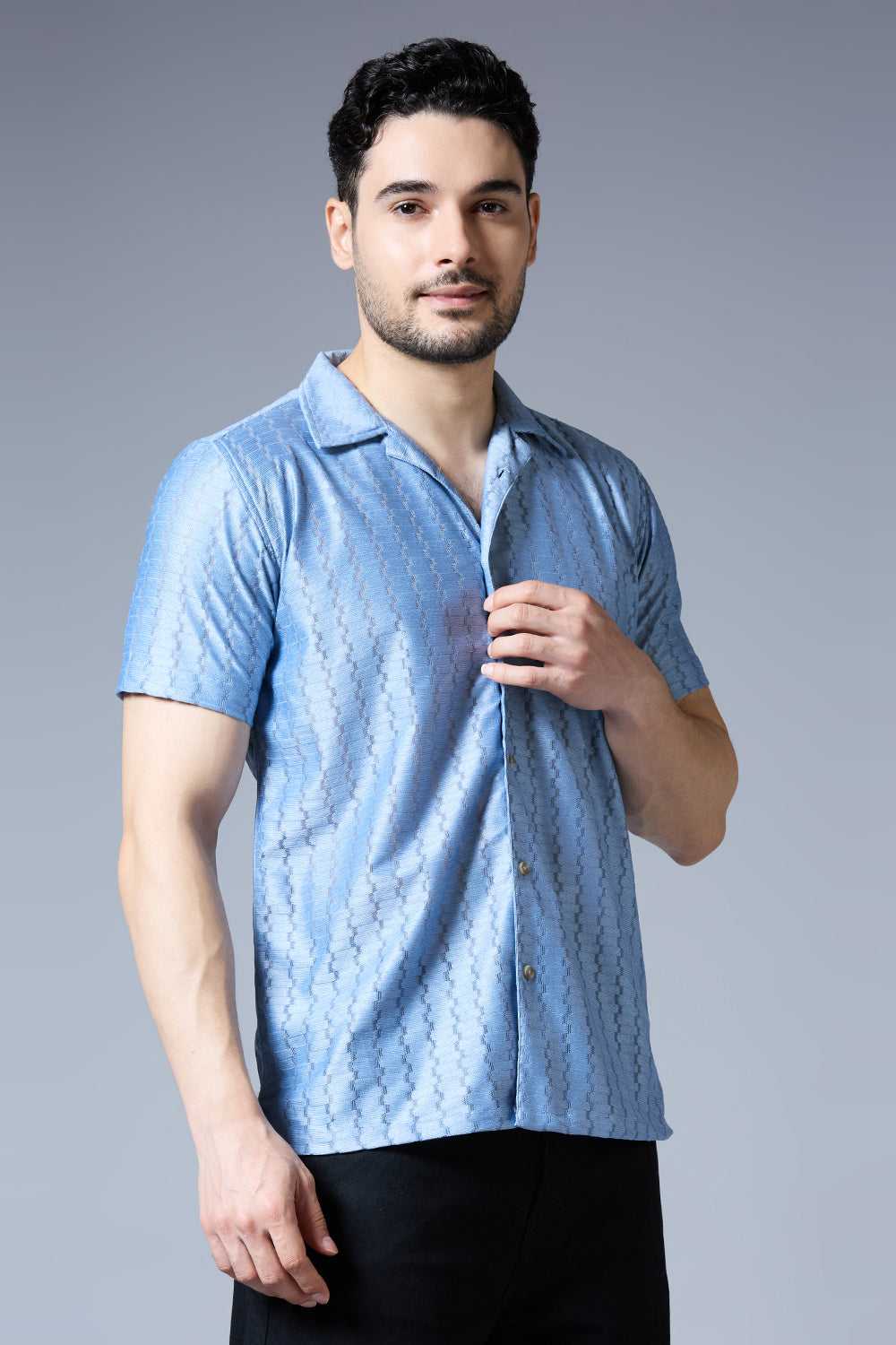 Kompanion Men's Powder Blue Soft Net Shirt